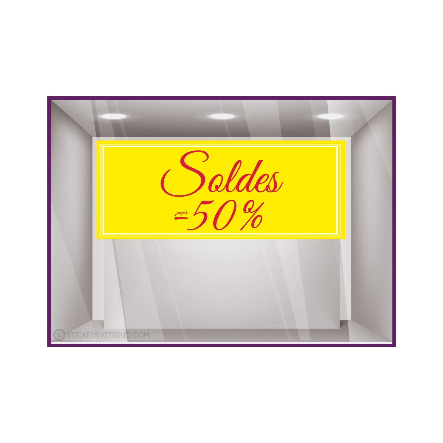 Sticker Soldes bandeau calicot vitrines magasin vitrophanie 50% fournisseur
