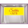 Sticker Soldes bandeau calicot vitrines magasin vitrophanie 50% fournisseur