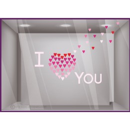 Sticker I Love You saint valentin devanture vitrophanie calicot lettrage adhesif vitrine commerce boutique mode bijouterie