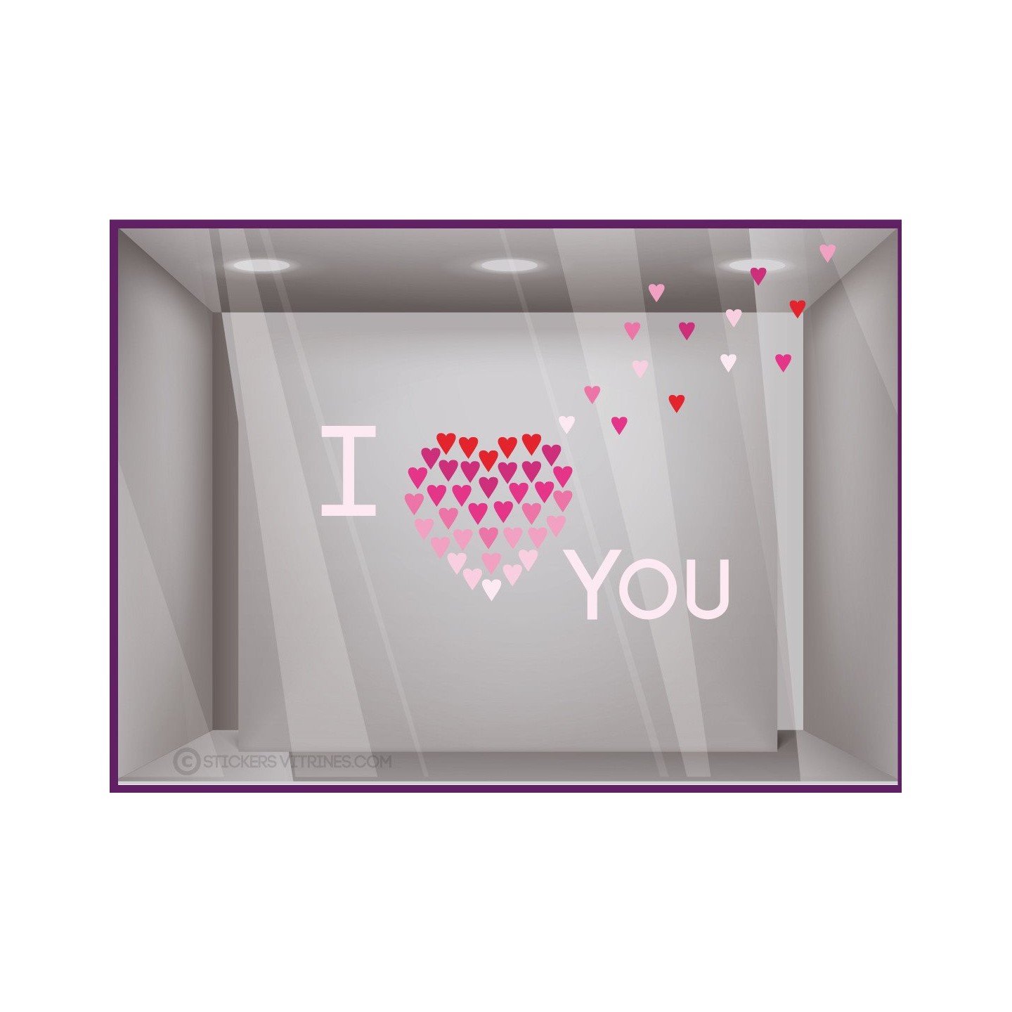 Sticker I Love You saint valentin devanture vitrophanie calicot lettrage adhesif vitrine commerce boutique mode bijouterie