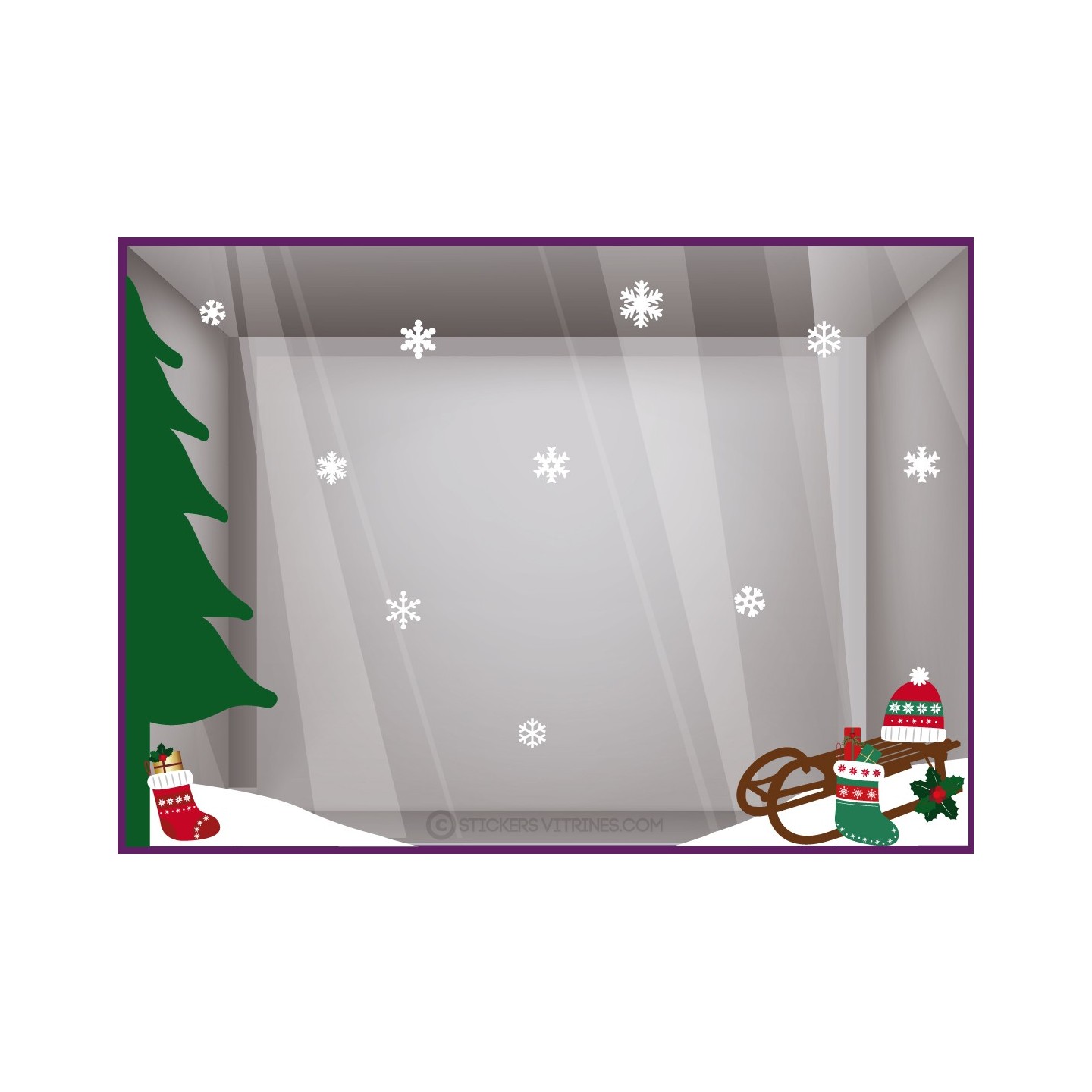 Kit de Stickers Luge Sapin Noel Déco Vitrine Vitrophanie