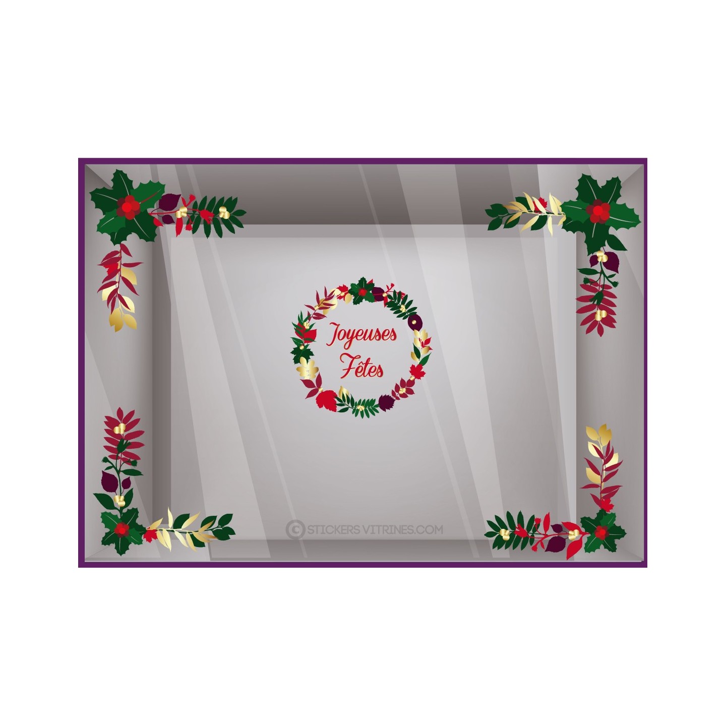 Kit de sticker angle Houx Couronne de Noël vitrines décoration