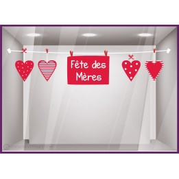 Autocollant pour boutique Sticker Frise Coeurs Fête des Mères bijouterie idée déco mode 