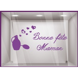 Calicot pour vitre Sticker Parfum Bonne Fete Maman Mere Lettrage parfumerie institut de beaute