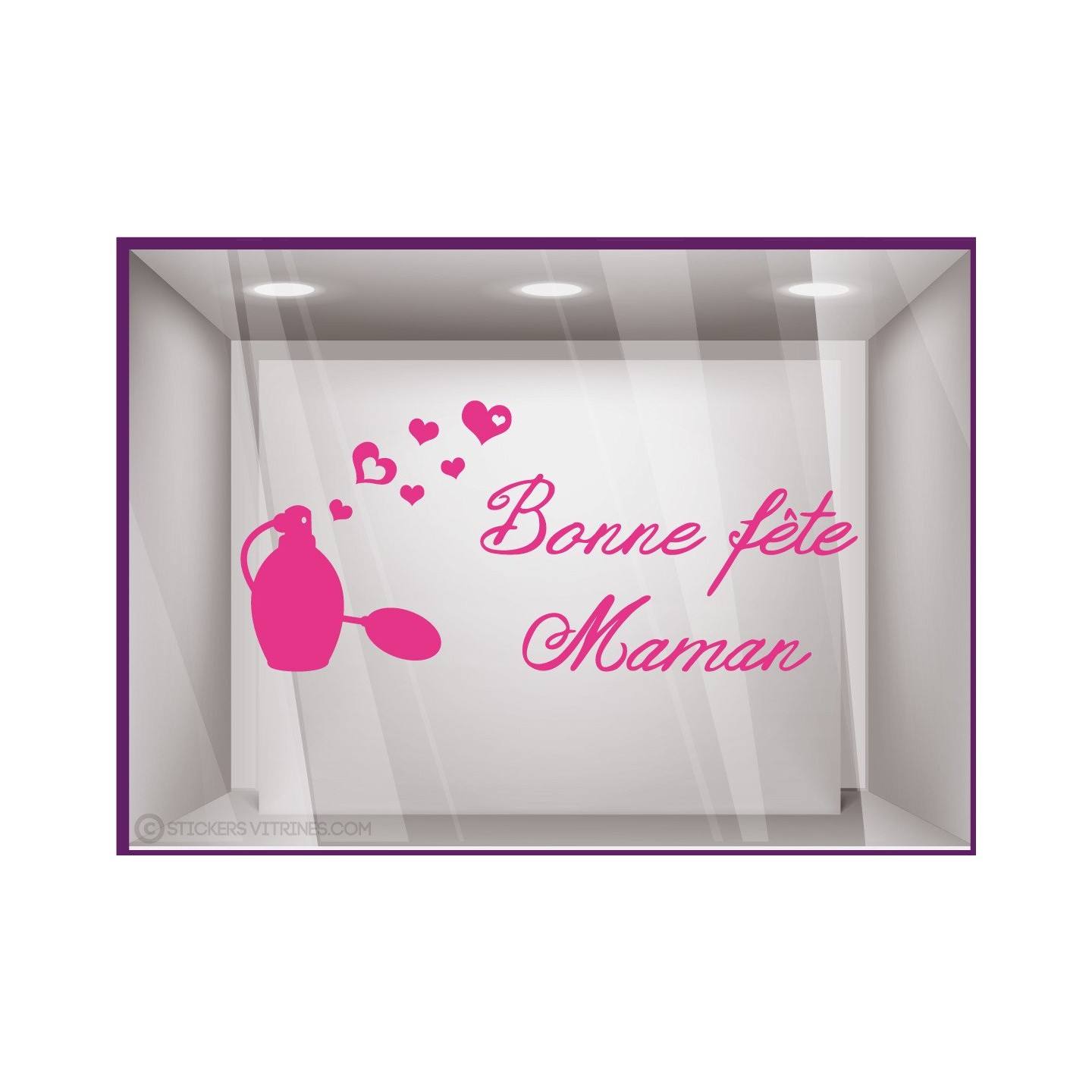 Calicot pour vitre Sticker Parfum Bonne Fete Maman Mere Lettrage parfumerie institut de beaute