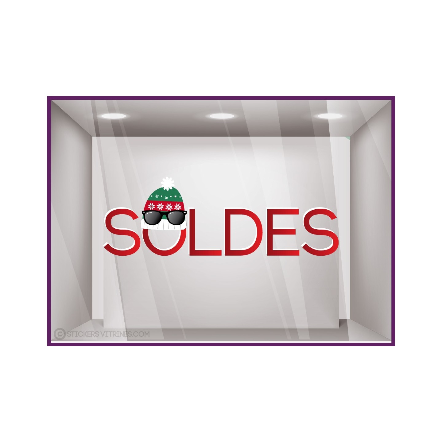 STICKER SOLDES BONNET vitrophanie hiver calicot boutique magasin vitrine sport devanture lettrage adhesif mode vitre 