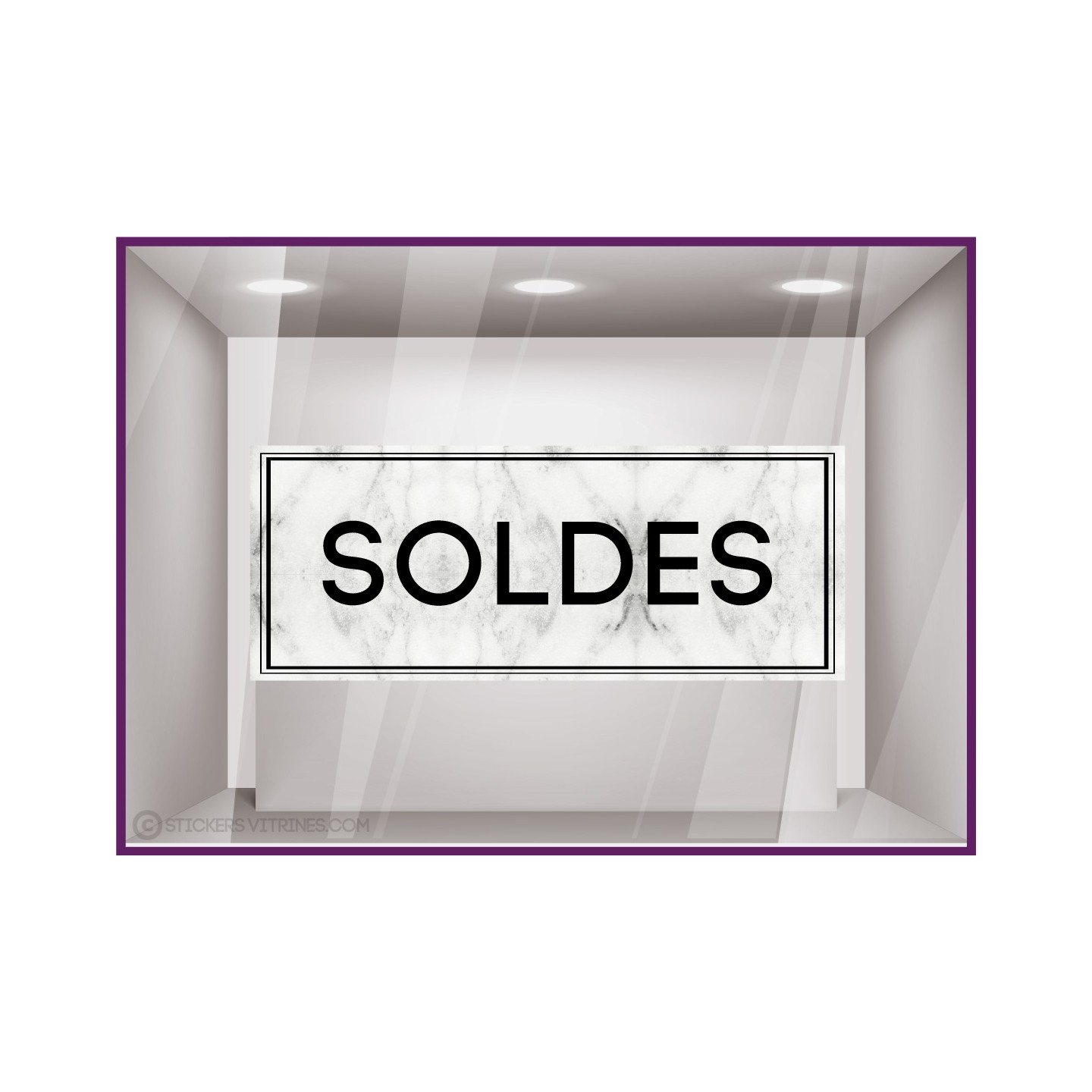 Sticker Soldes Bandeau Marbre vitrine magasin devanture calicot mode bijouterie maroquinerie commerce destockage braderie vitre