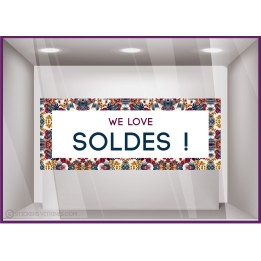 Sticker Soldes Bandeau Motif Floral Vitrophanie Magasin devanture fleuriste mode bijouterie commerce vitrine calicot idee