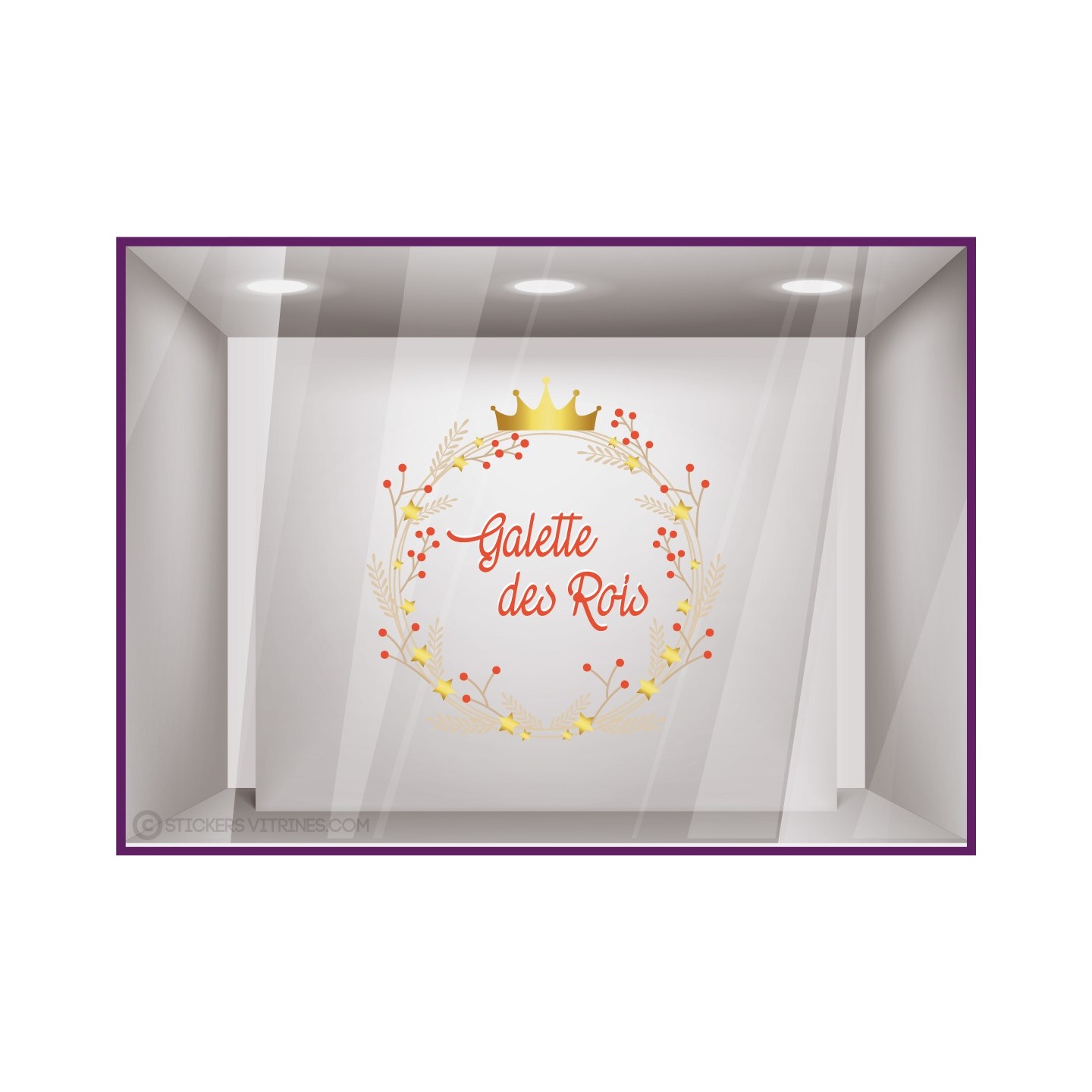 Sticker Couronne Galette des Rois epiphanie vitrophanie enseigne devanture boulangerie patisserie hiver vitrine 