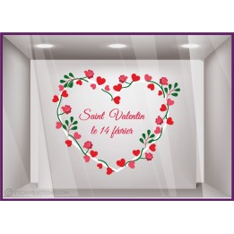 Sticker Couronne Coeur et Fleurs SAINT VALENTIN vitre devanture vitrine fleuriste bijouterie boutique commerce magasin calicot 