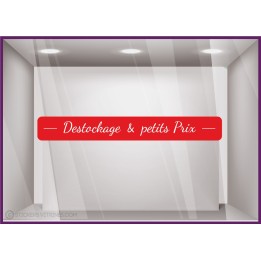 Sticker Ruban Destockage et Petit Prix vitrophanie soldes braderie boutique mode maroquinerie jouets devanture