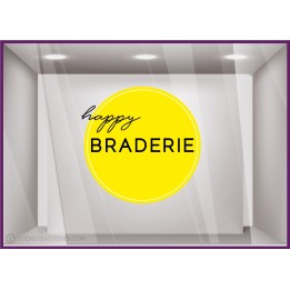 Sticker Rond Happy Braderie vitrophanie vitrine devanture mode maroquinerie boutique braderie 