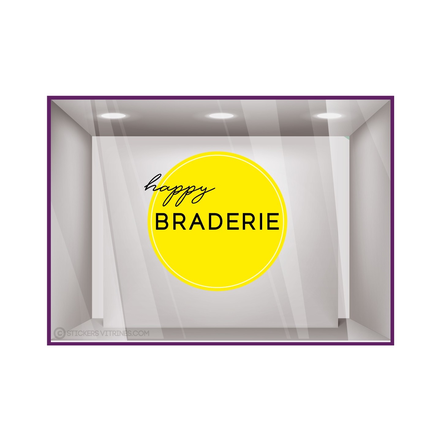 Sticker Rond Happy Braderie vitrophanie vitrine devanture mode maroquinerie boutique braderie 