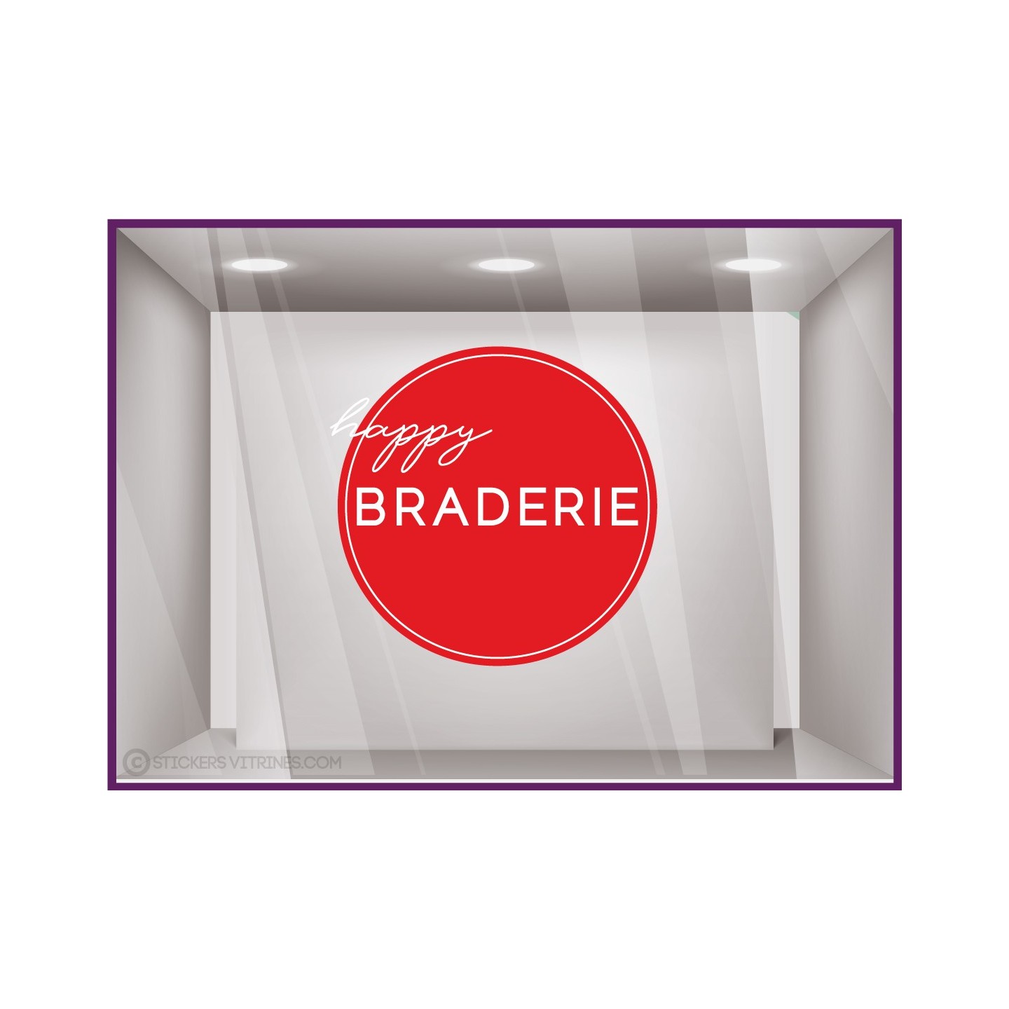Sticker Rond Happy Braderie vitrophanie vitrine devanture mode maroquinerie boutique braderie 