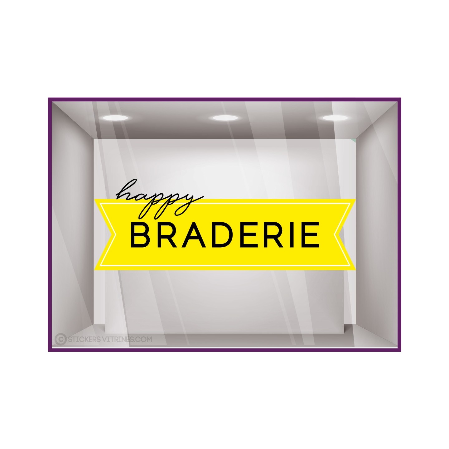 Sticker Ruban Happy Braderie vitrophanie destockage soldes promotions idee deco enseigne devanture vitrine