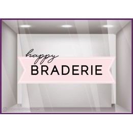 Sticker Ruban Happy Braderie vitrophanie destockage soldes promotions idee deco enseigne devanture vitrine