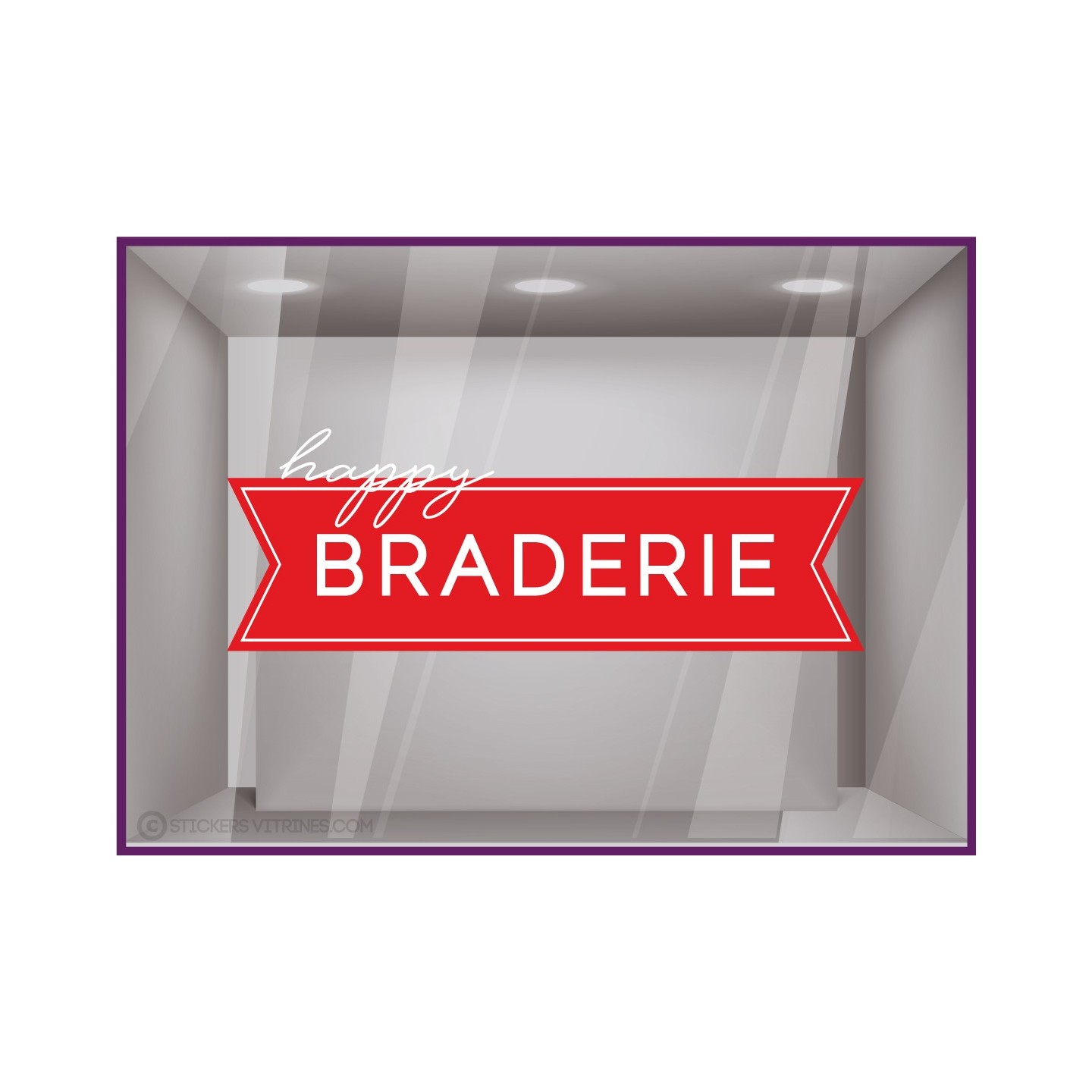 Sticker Ruban Happy Braderie vitrophanie destockage soldes promotions idee deco enseigne devanture vitrine