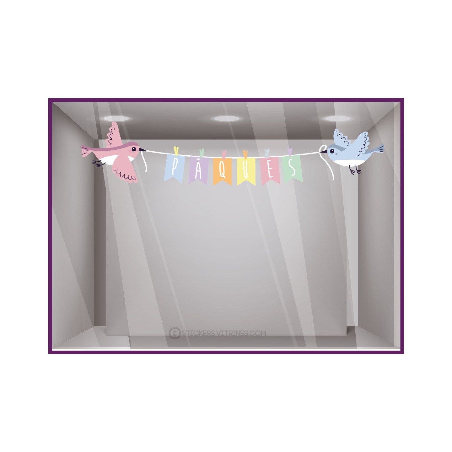 Deco vitrine Sticker Guirlande Pâques Oiseaux vitrophanie boulangerie