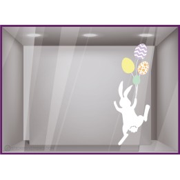 Sticker déco vitrine adhésif vitrophanie autocollant Lapin de Pâques qui s’envole