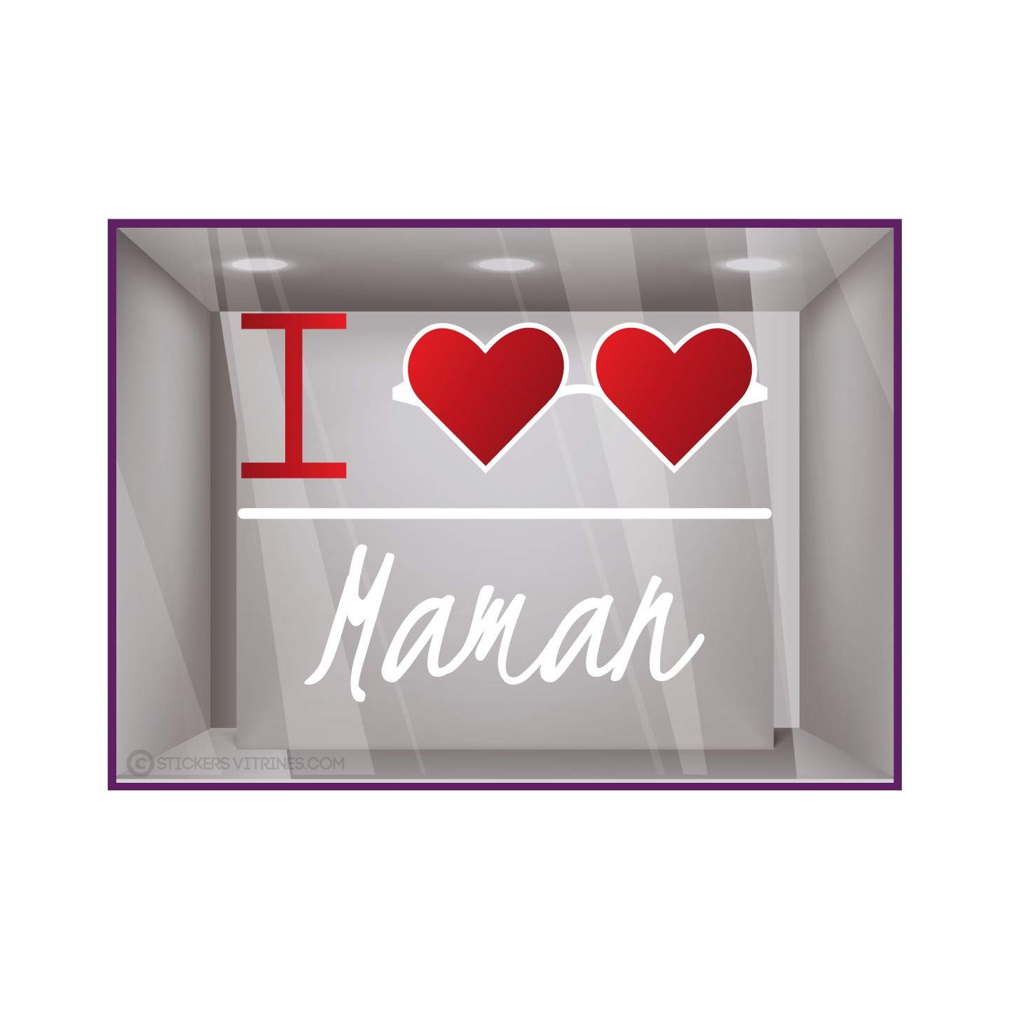 Autocollant pour vitrine Sticker I Love Maman Lunettes