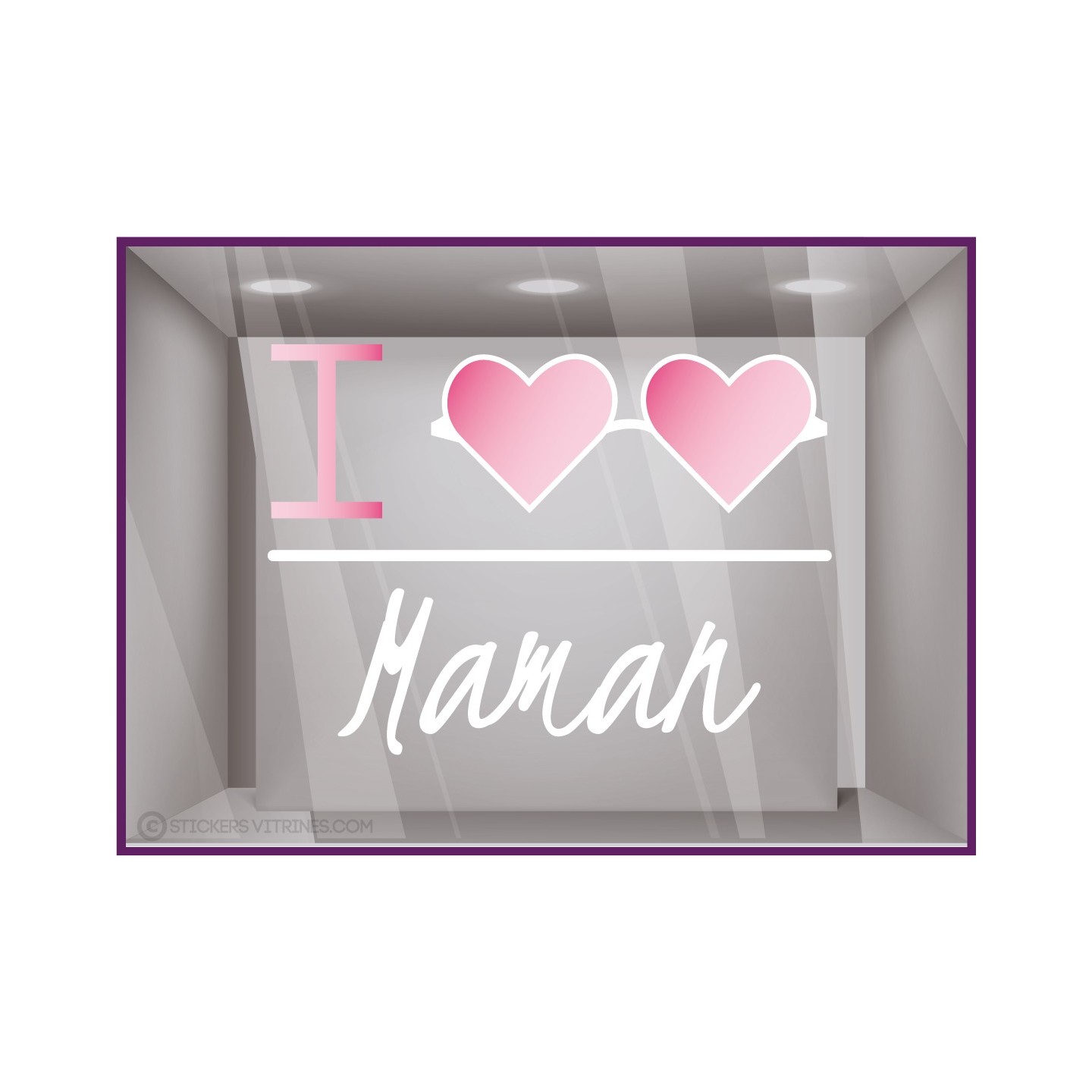 Autocollant pour vitrine Sticker I Love Maman Lunettes