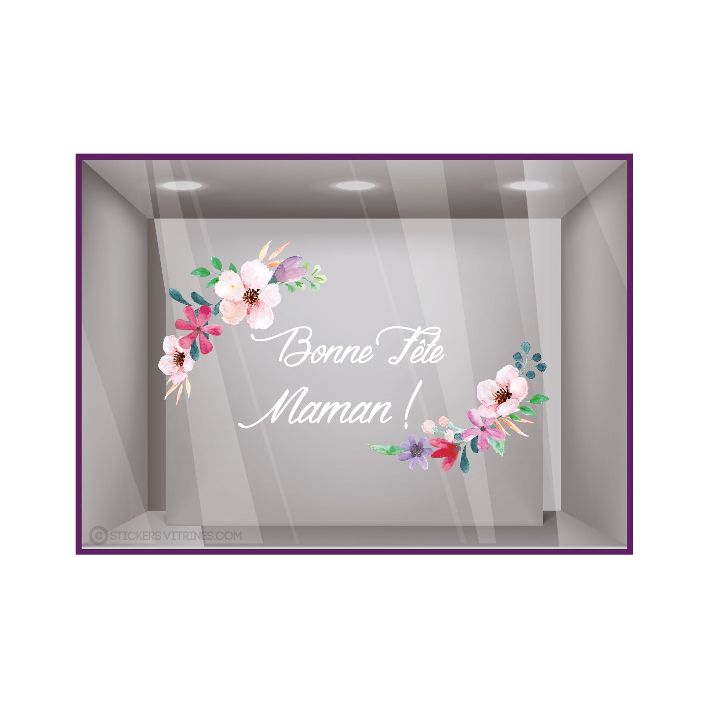 Adhésif vitrophanie Sticker Fête des mères fleurs pour magasin