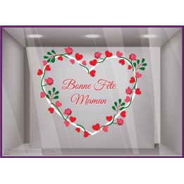 Vitrophanie pour devanture Sticker Couronne Coeur et Fleurs Bonne fête Maman