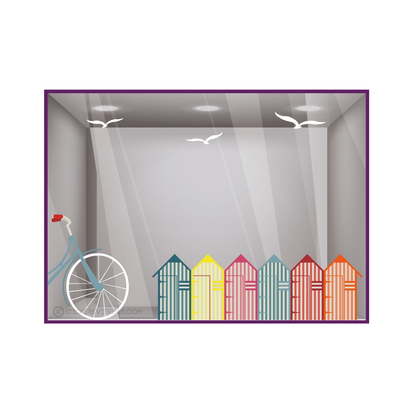 Autocollant pour devanture Kit Bicyclette Cabane de Plage 
