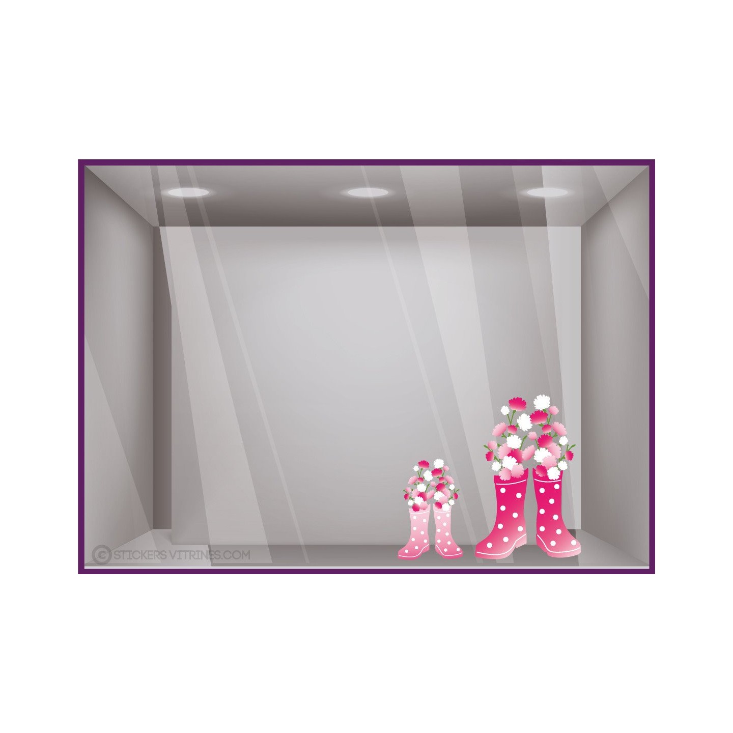Stickers Bottes Fleuries fleuriste vitrophanie printemps commerce vitrine adhésif