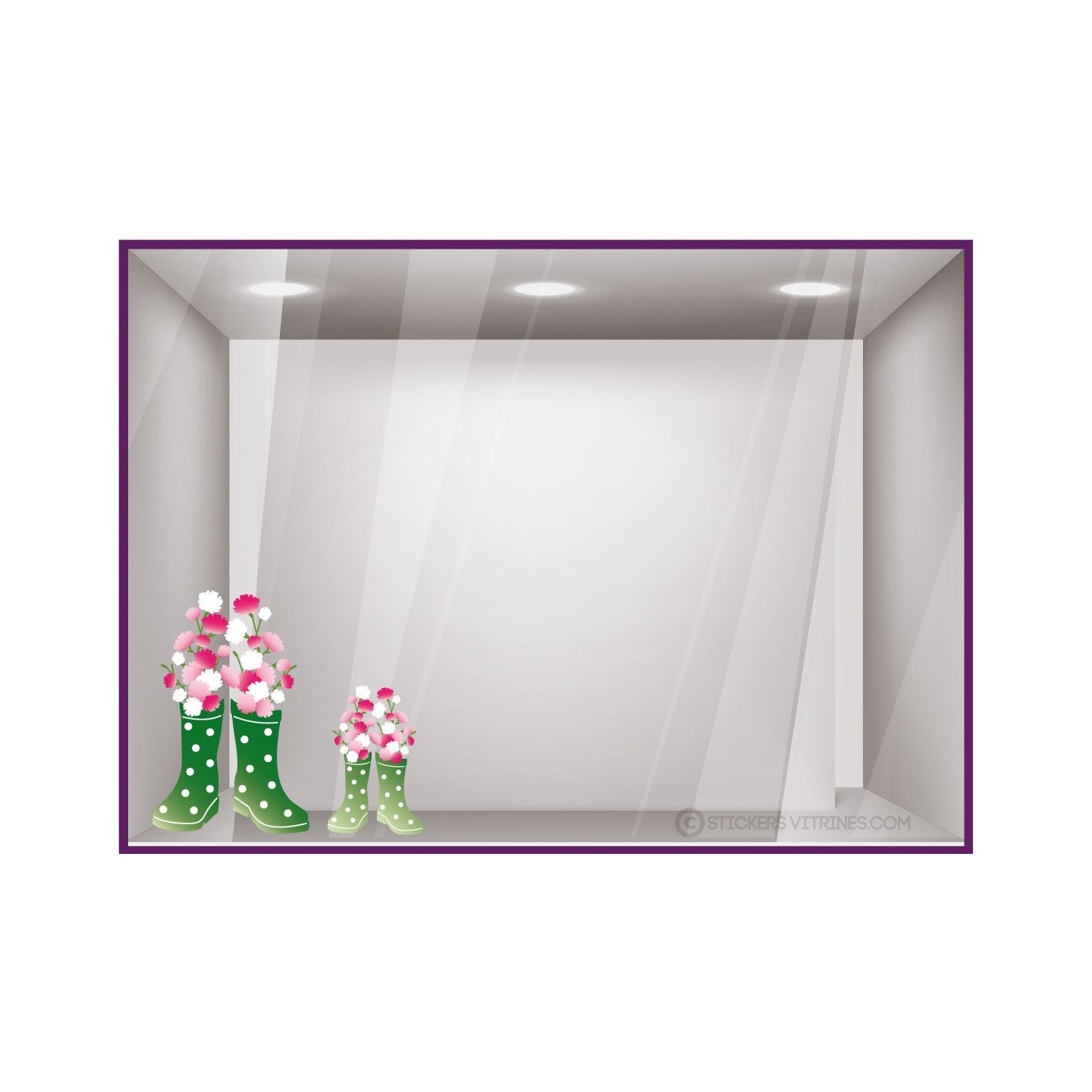 Stickers Bottes Fleuries fleuriste vitrophanie printemps commerce vitrine adhésif