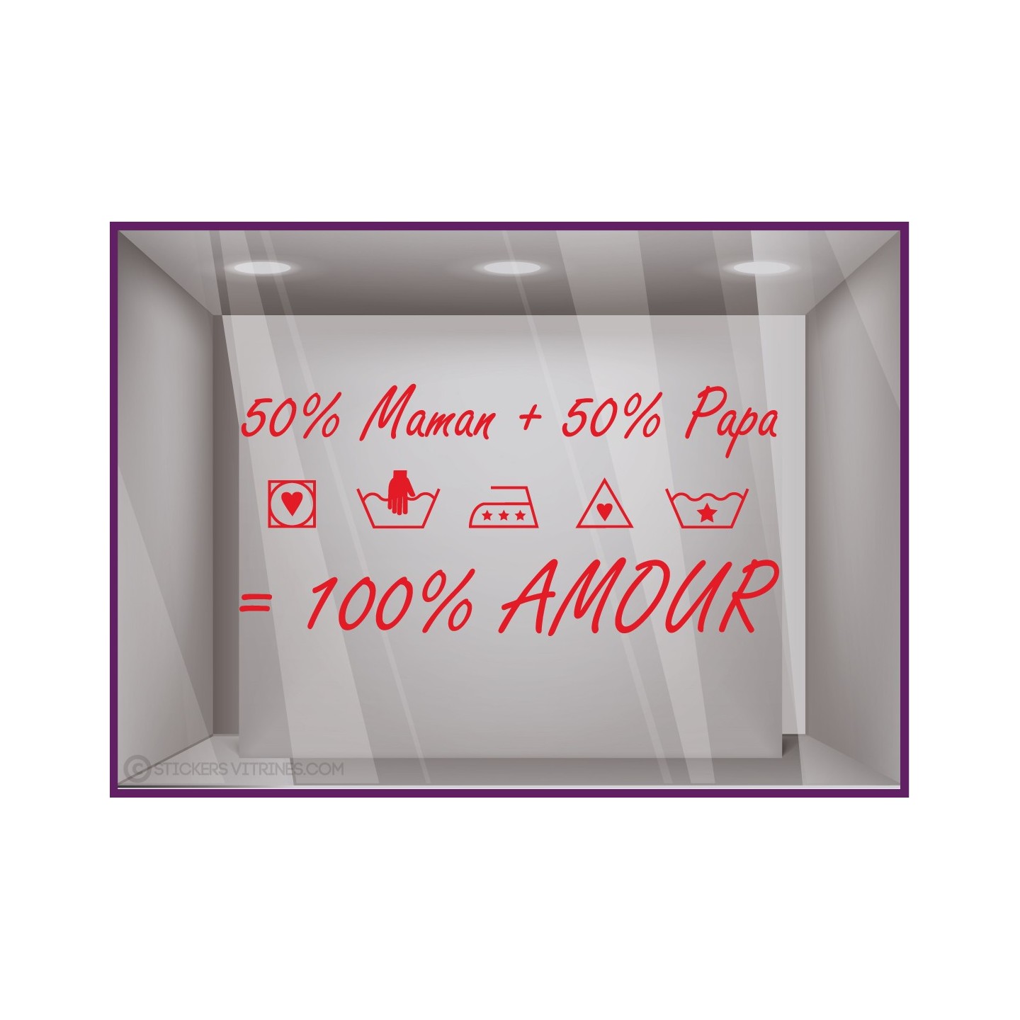 Sticker Fête des Pères 50% Maman + 50% Papa pour vitrines de magasins