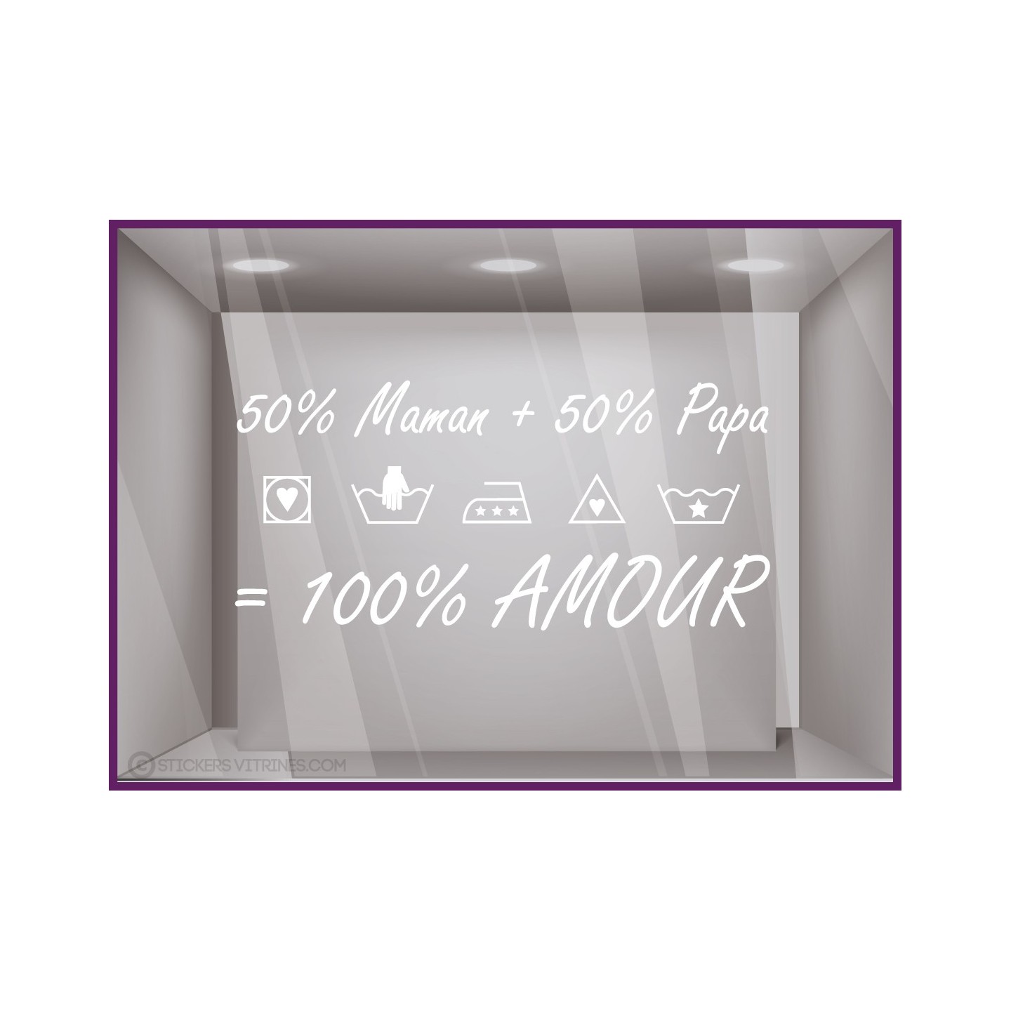 Sticker Fête des Pères 50% Maman + 50% Papa pour vitrines de magasins