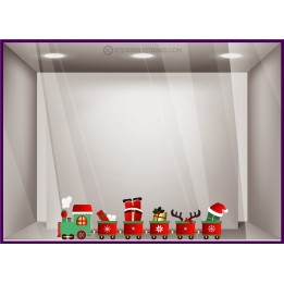 Sticker Petit Train De Noël pour vitrines de magasin de jouets, boulangeries et agences