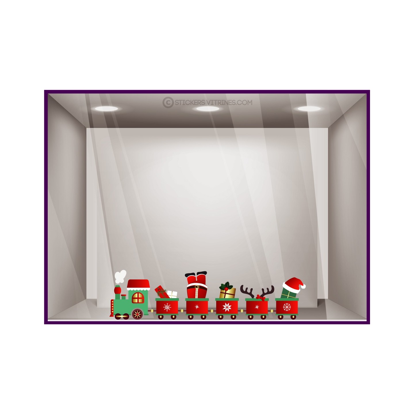 Sticker Petit Train De Noël pour vitrines de magasin de jouets, boulangeries et agences