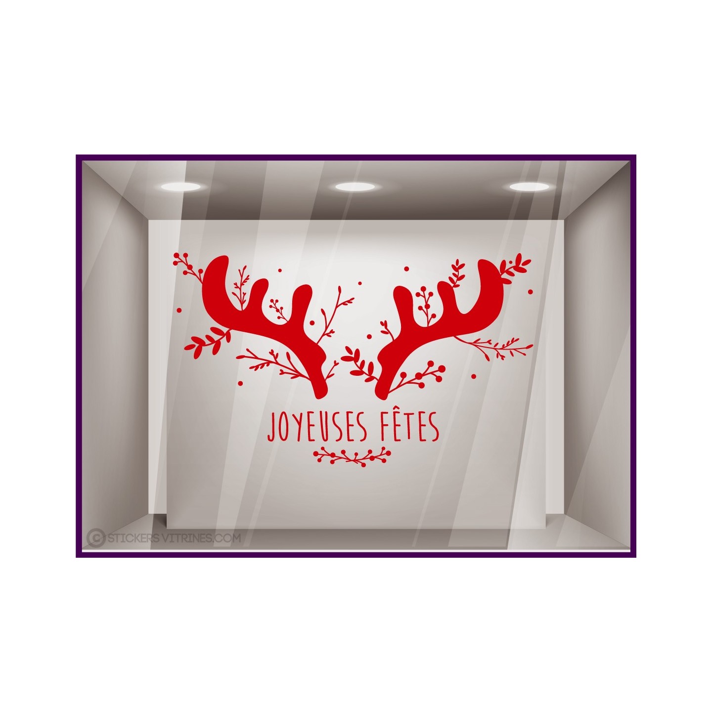 Sticker Cornes de Cerfs Joyeuses Fêtes Noël décoration vitrine de magasin