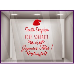 Sticker Vitrines de Noël Lettrage Toute l'Equipe Bonnet Joyeuses Fêtes pharmacie