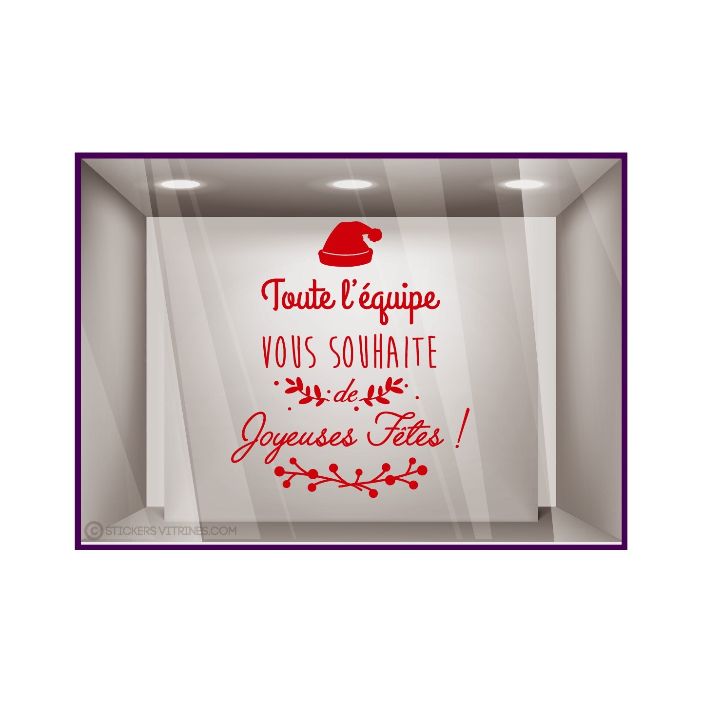 Sticker Vitrines de Noël Lettrage Toute l'Equipe Bonnet Joyeuses Fêtes pharmacie
