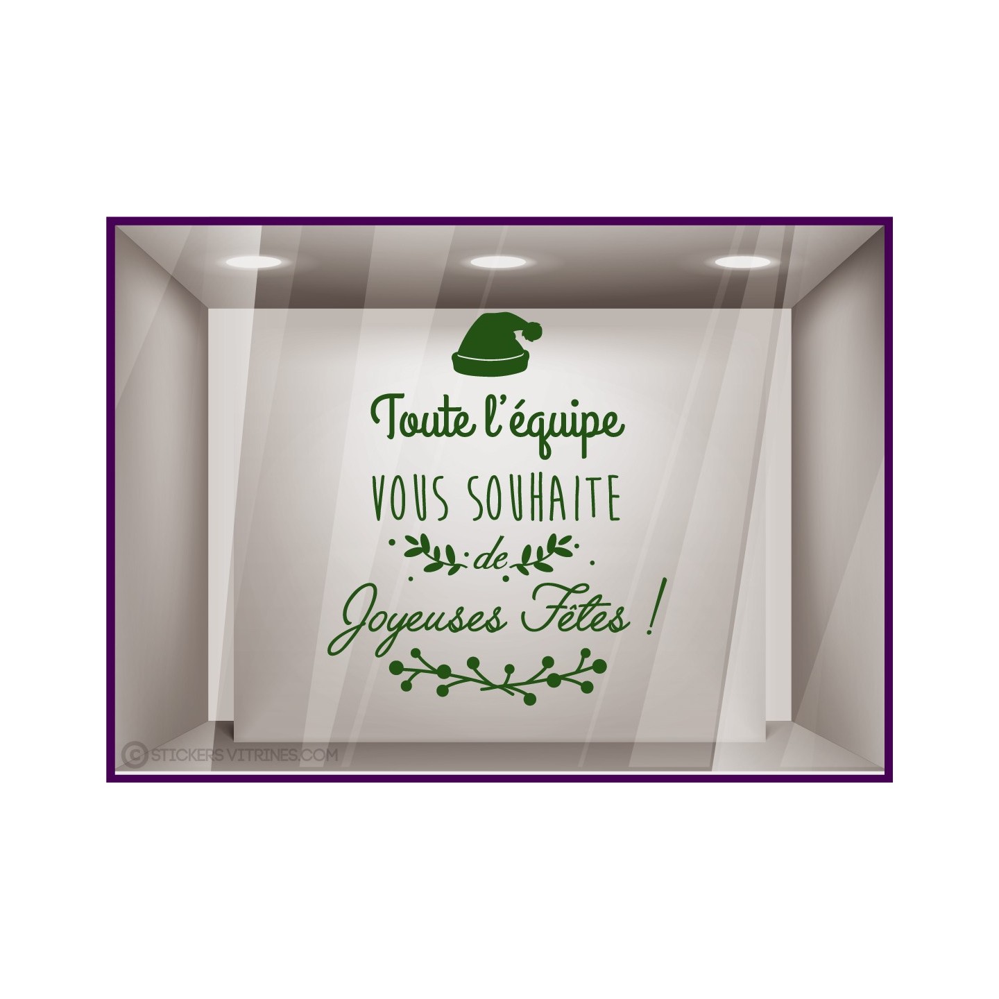 Sticker Vitrines de Noël Lettrage Toute l'Equipe Bonnet Joyeuses Fêtes pharmacie