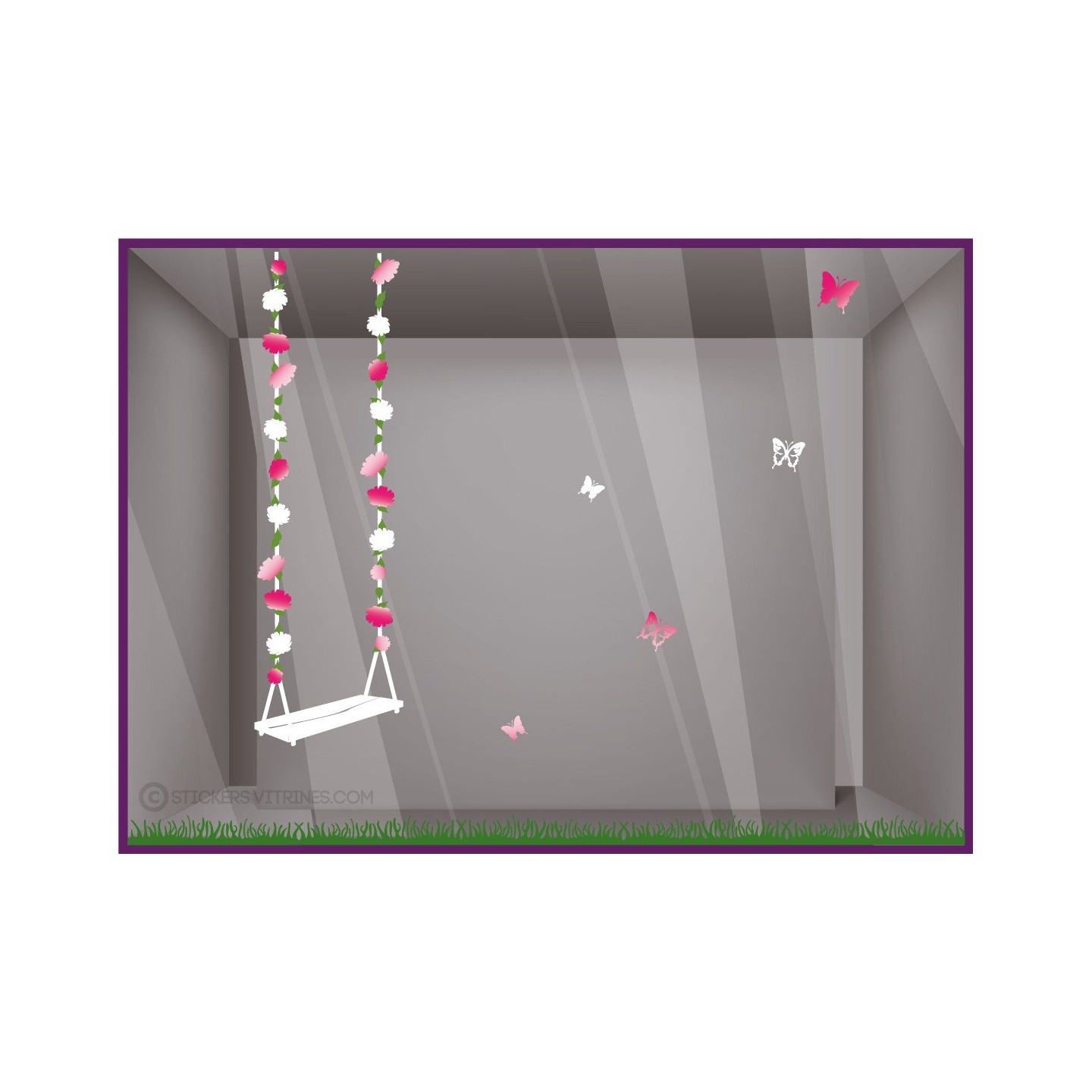 Kit de Stickers Balançoire Fleurs printemps fleuriste commerce calicot vitrines magasin stickers