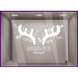 Sticker Cornes de Cerfs Joyeuses Fêtes Noël décoration vitrine de magasin