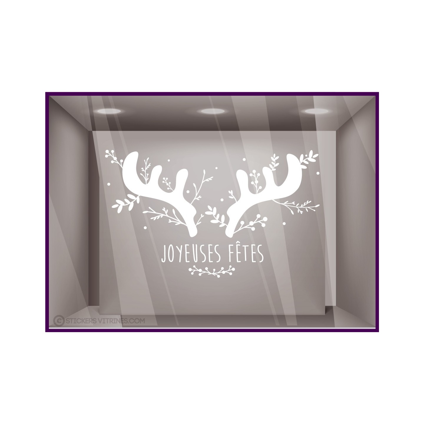 Sticker Cornes de Cerfs Joyeuses Fêtes Noël décoration vitrine de magasin