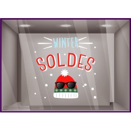 Sticker Winter Soldes Bonnets hivers promotion magasin boutique vitrophanies autocollants vitrine mode maroquinerie deco neige