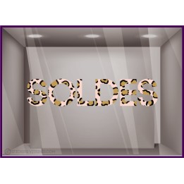 Sticker Soldes Panthere Decoration vitrine boutique mode sauvage vitrophanie leopard zebre pourcentage promotion calicot vitre