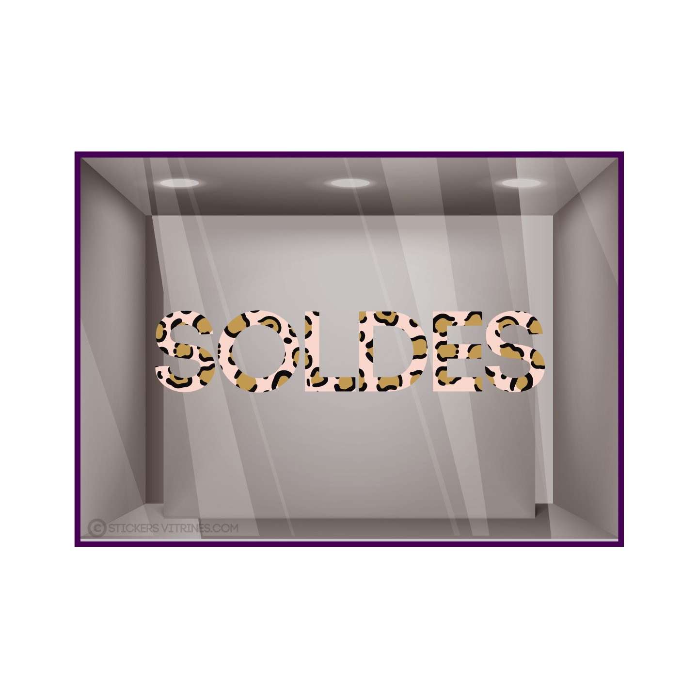 Sticker Soldes Panthere Decoration vitrine boutique mode sauvage vitrophanie leopard zebre pourcentage promotion calicot vitre