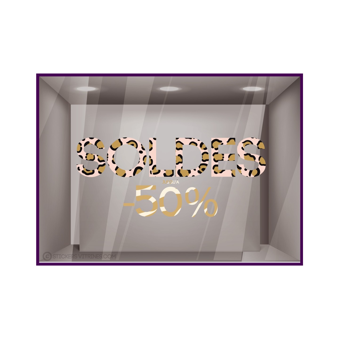 Sticker Soldes Panthere Decoration vitrine boutique mode sauvage vitrophanie leopard zebre pourcentage promotion calicot vitre