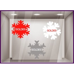 Kit de vitrophanies 3 stickers flocons soldes pour deco vitres magasin calicot autocollant géant mode destockage devanture 