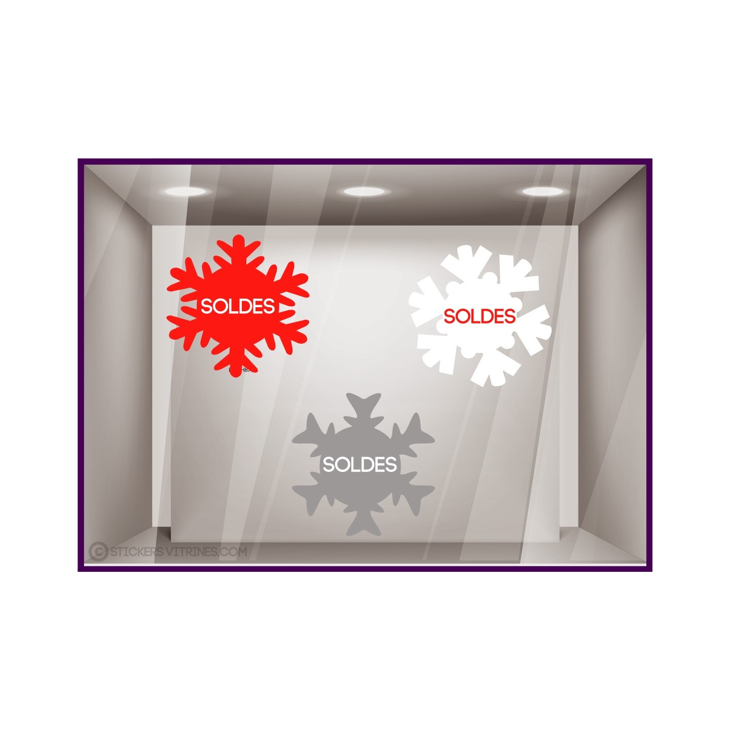 Kit de vitrophanies 3 stickers flocons soldes pour deco vitres magasin calicot autocollant géant mode destockage devanture 