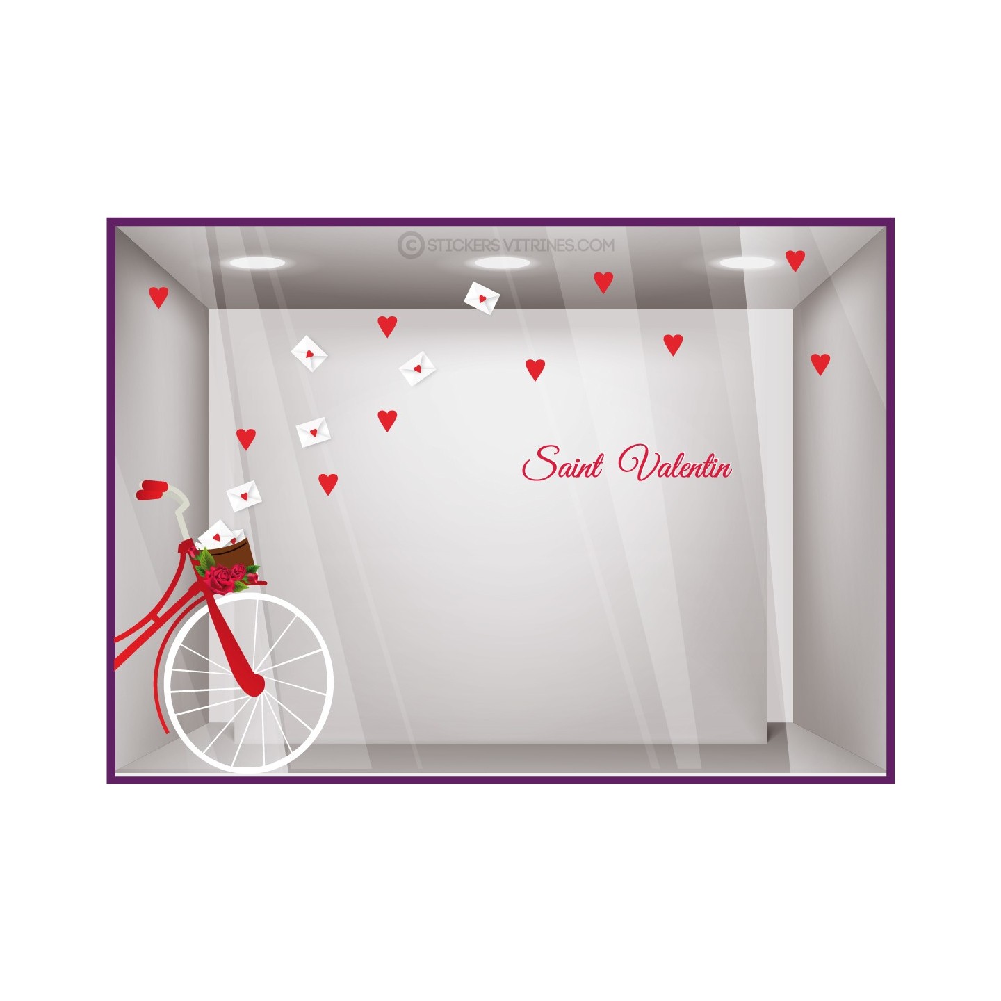 Vitrophanie Kit de Stickers Velo Saint Valentin Fleuriste bijouterie coeur autocollant magasin adhésif