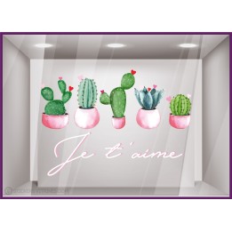Sticker Je t'aime St Valentin Cactus fleuriste coeur adhésif autocollant fête des mères