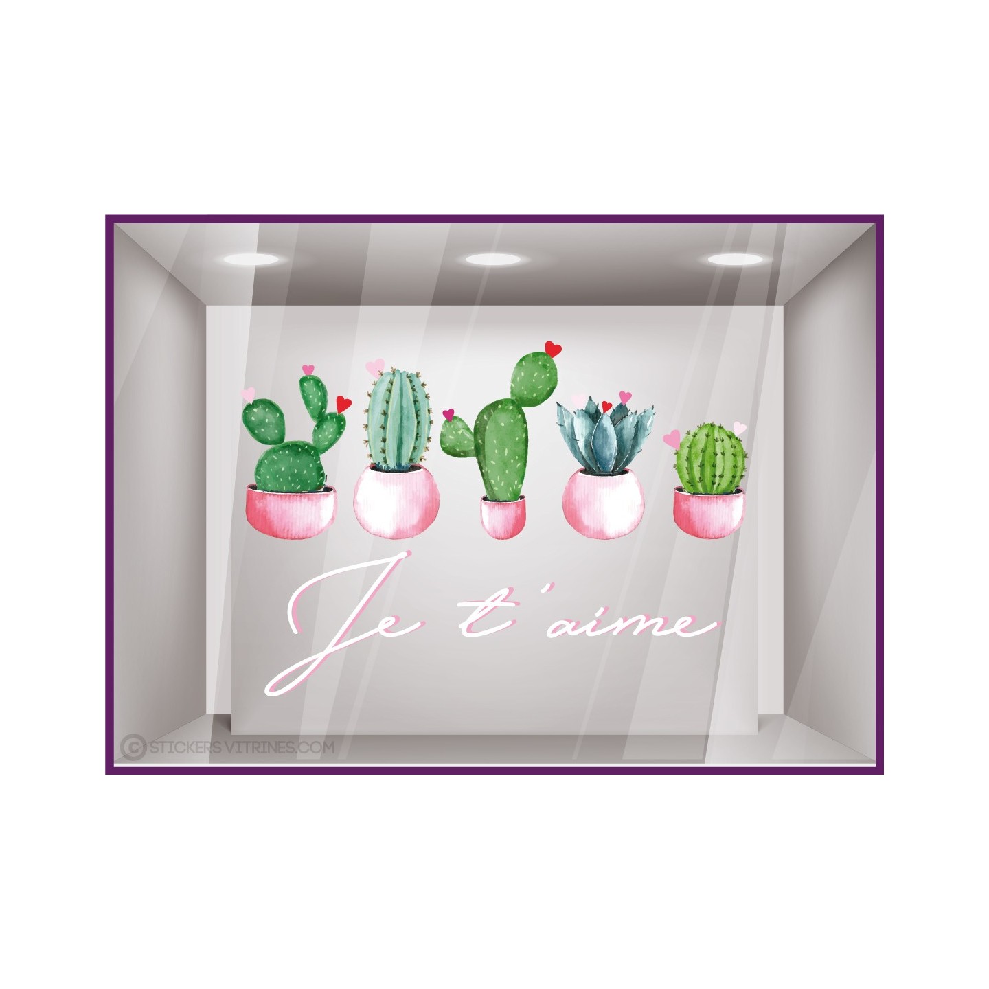 Sticker Je t'aime St Valentin Cactus fleuriste coeur adhésif autocollant fête des mères
